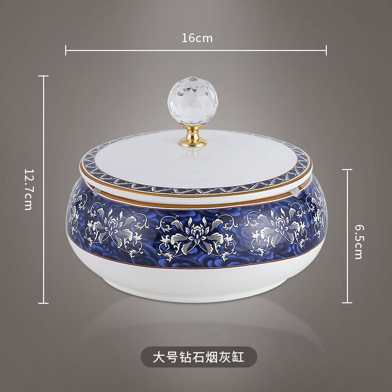 Büroheim Wohnzimmer Couchtisch Blau und weißes Porzellan Vintage Keramik -Aschenbecher mit Deckel