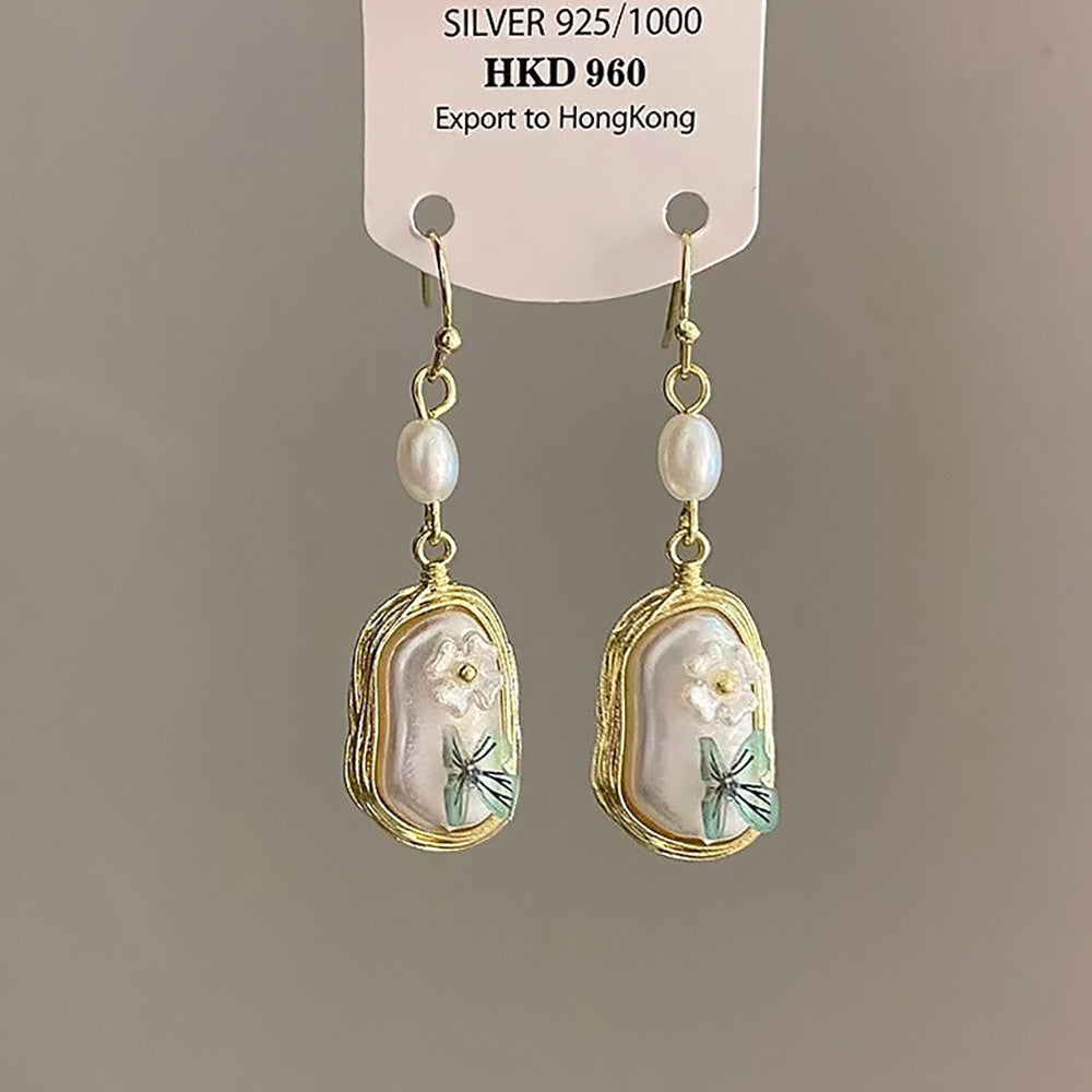Chinese Butterfly Flower Baroque Pearl Earrings Anniversary Gifts-2