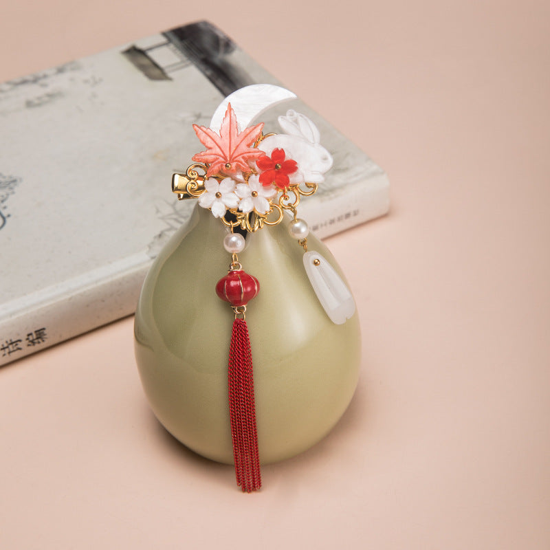 Vintage rabbit hairpin with fringed edge and side clip