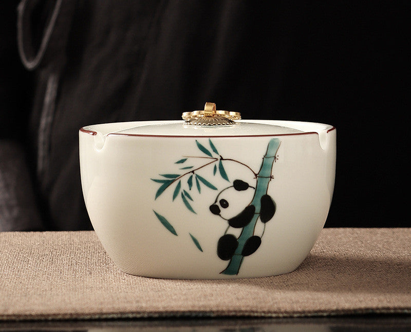 Handbemalte Haushalts Wohnzimmer Keramik-Aschenbecher mit LID-Schlupfchen