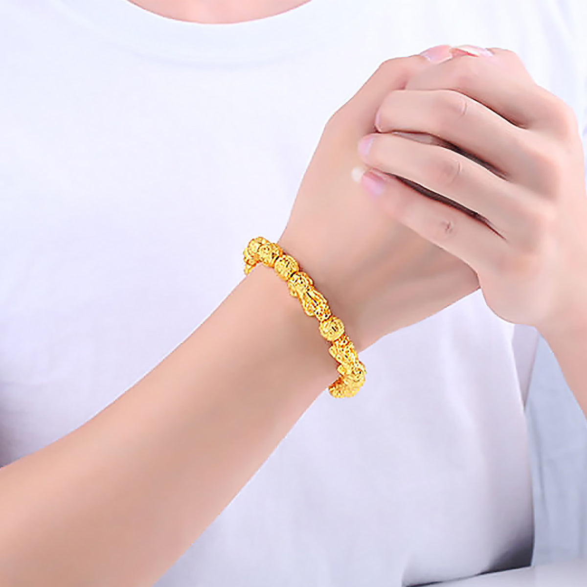 Golden Six Character Aphorism Buddha Beads Bracelet for Men-5