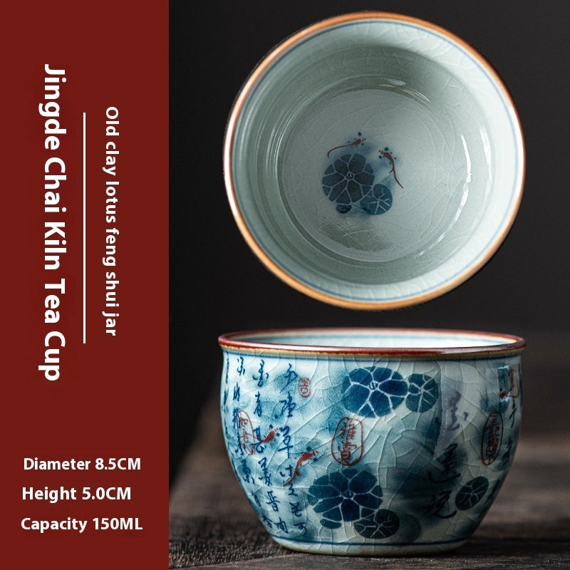 Blue and White Antique Old Clay Kung Fu Tea Brewing Ceramic Single Cup