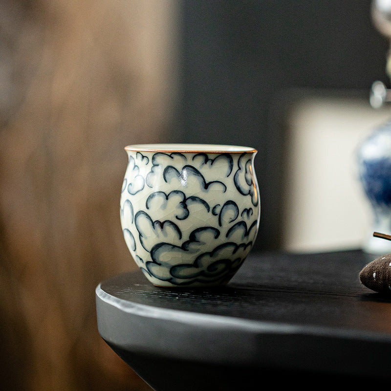 Antique ceramic egg cups with ice crackle glaze finish