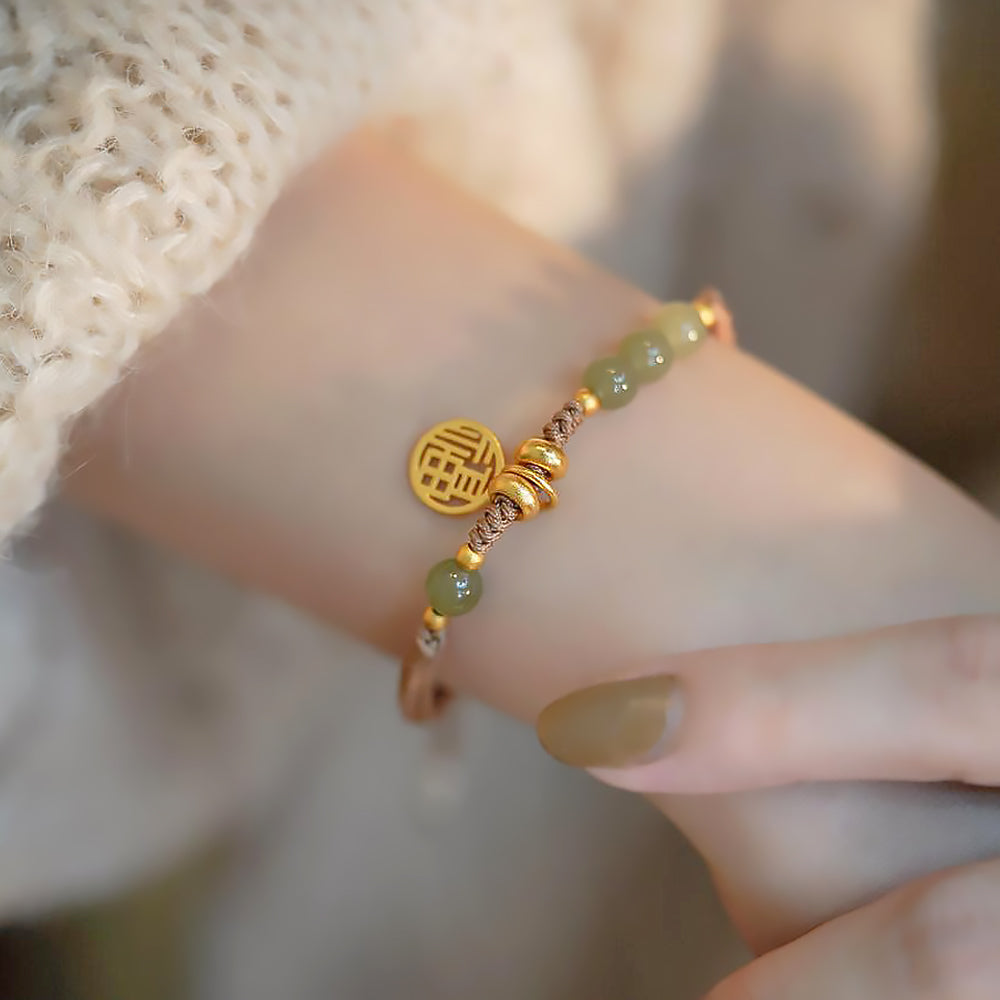 Natural Hetian Jade Blessing Bracelet Women Vintage Lucky Charm-5