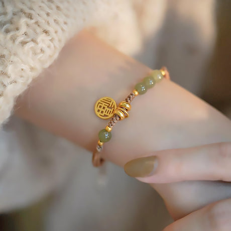 Natural Hetian Jade Blessing Bracelet Women Vintage Lucky Charm-5