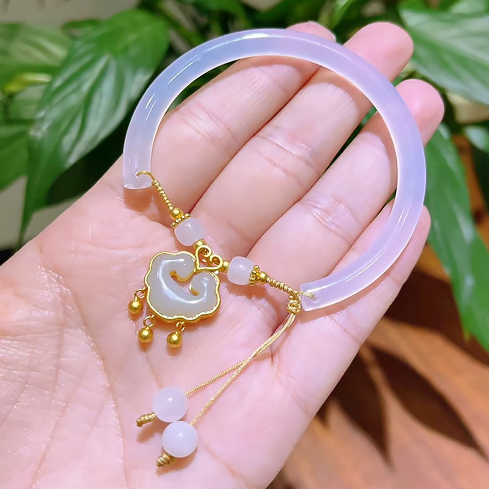 925 Sterling Silver Hetian Jade Longevity Lock Bracelet-2