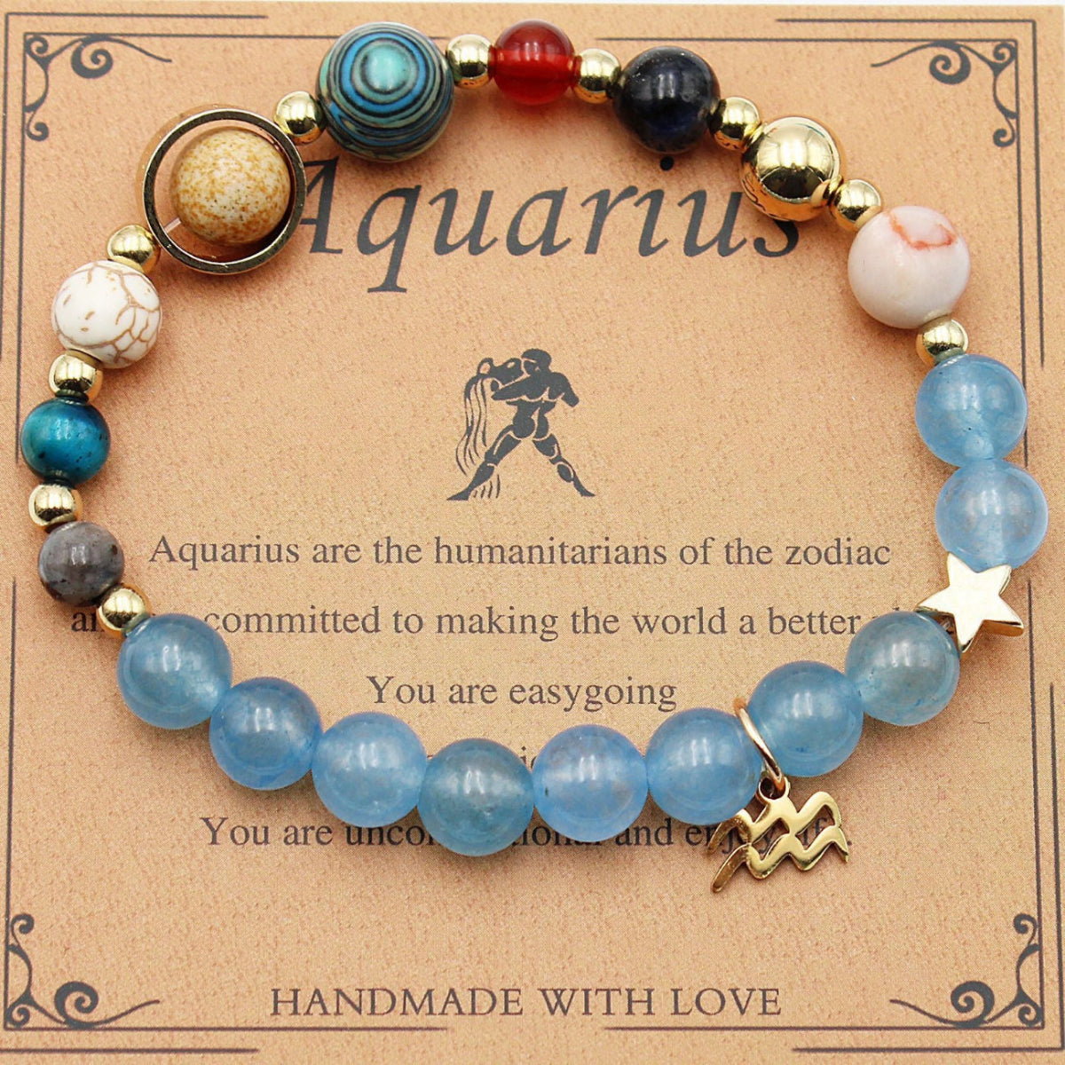 Zodiac Bracelet with Natural Agate & Shoushan Stone 12 Constellations-14