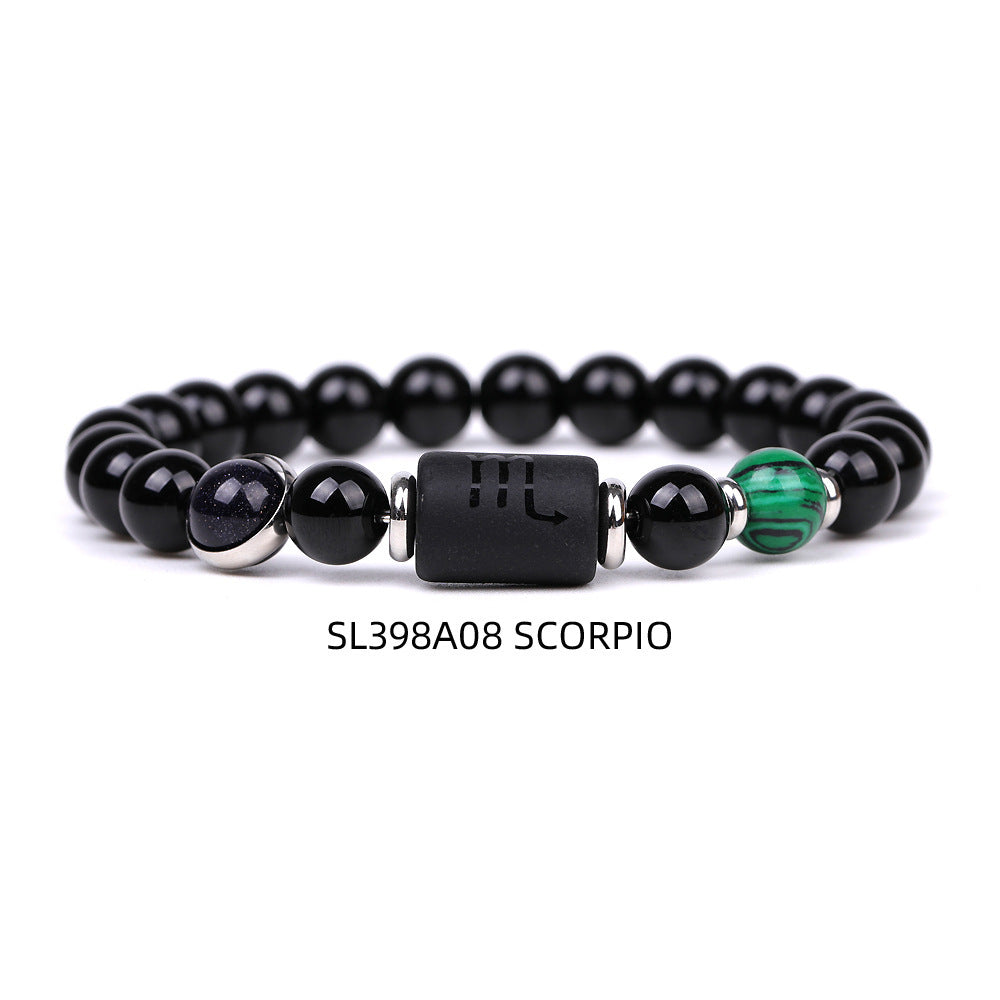 Natural Agate Zodiac Bracelet Unisex Astrology Jewelry-15