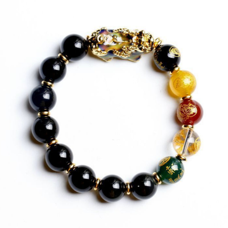 Natural Obsidian Pixiu Five Way God of Wealth Bracelet