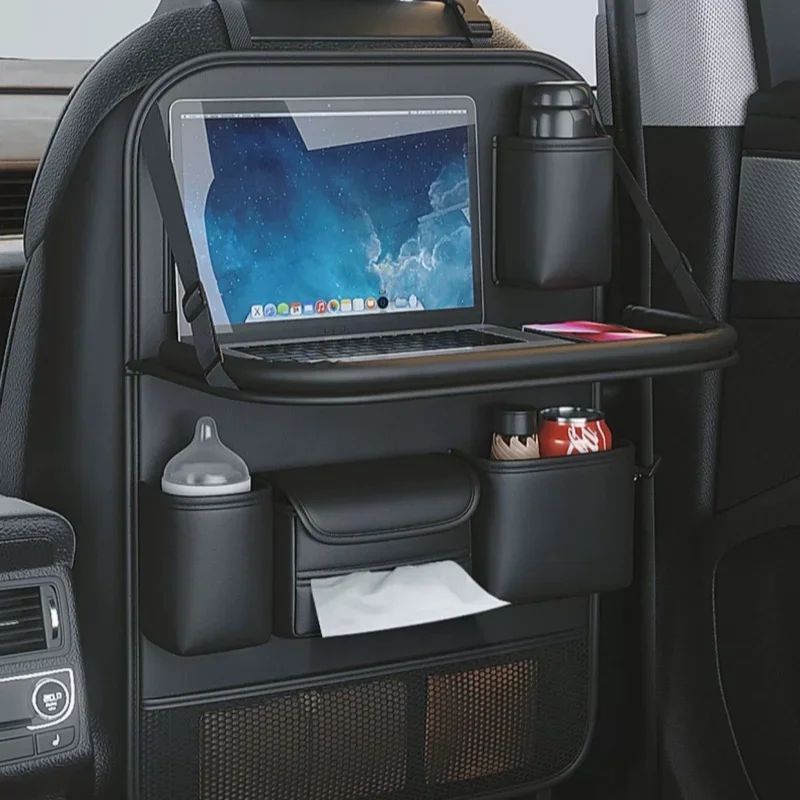 Car Seat Storage Bag Foldable Table Tray PU Leather Tablet Holder Cool Car Accessories