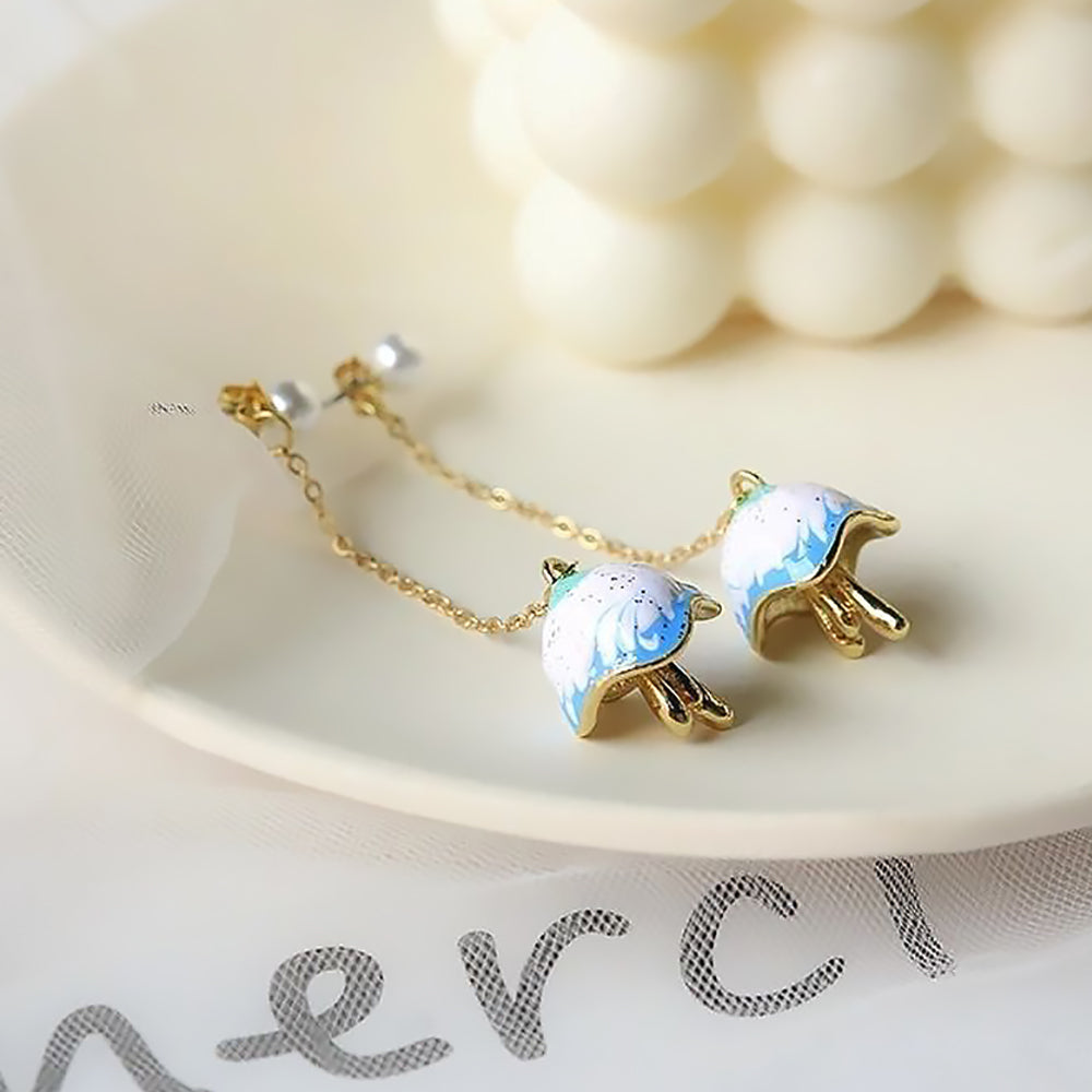 Blue Ceramic Jellyfish Earrings Ocean Style Jewelry Gift for Women-3
