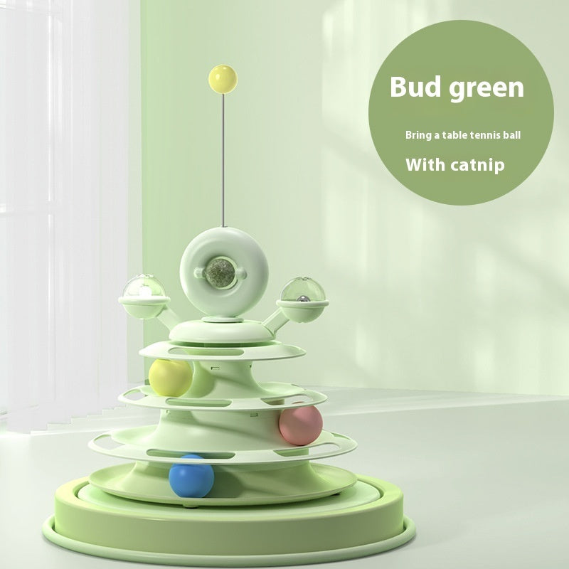 Haustierspielzeug 4 Ebenen Turm Drehteller Roller Bälle Katzenspielzeug Intelligenztraining Heimtierbedarf