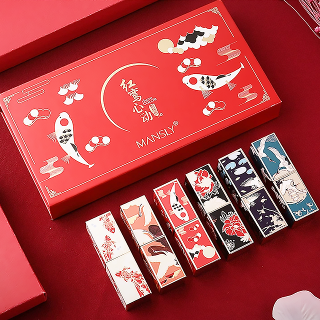 Heart Chinese Style Lipstick Set 6 Lucky Shades Gift Box for Women-video