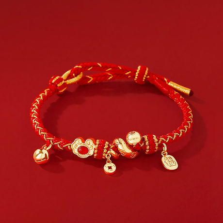 video-Zodiac Snake Red Rope Bracelet Red Agate Gold-Plated Charm