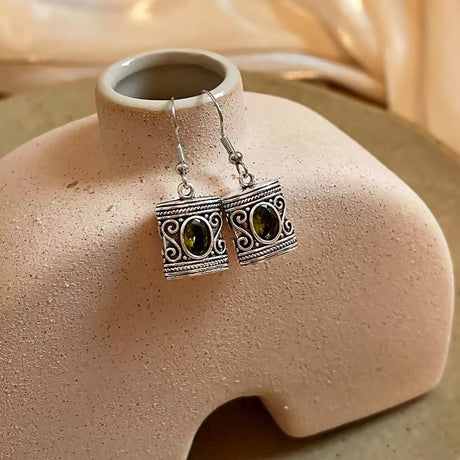 Green Zircon Earrings Chinese Ethnic Style Retro Jewelry for Women-video