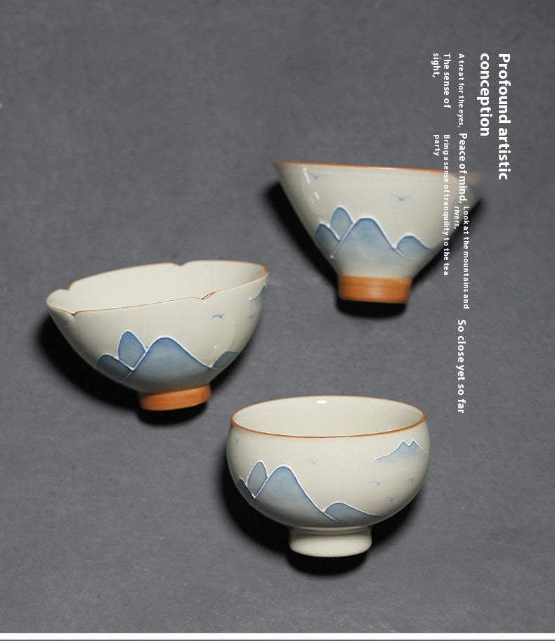 Household Grass And Wood Gray Hand-painted Landscape Underglaze Porcelain Kung Fu Tea Cup