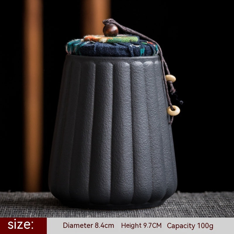 Black Porcelain Tea Caddy Chinese Style Retro Ceramic Sealed Can