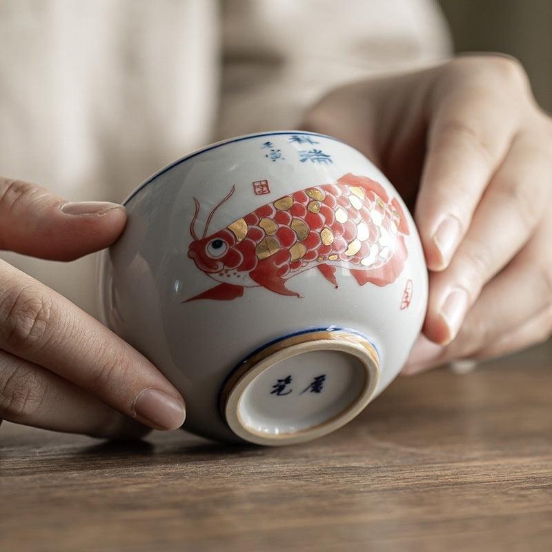 Vintage Auspicious Red Dragon Koi Teacup Master Cup-3