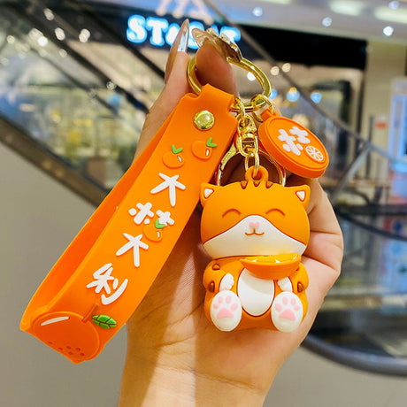 Creative Big Orange Cute Aauspicious Cat Keychain-4