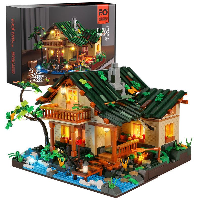 The Lakeside Hut Is Equipped With LED Lighting Building Block Toys