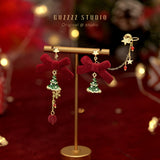 2025 Christmas Bow & Tree Earrings or Ear Clips – Festive Jewelry Gift