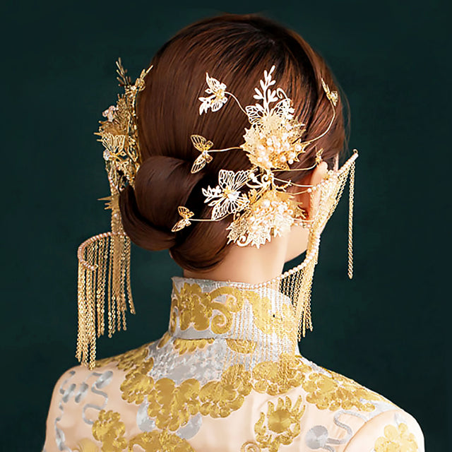 Maple Leaf Tassel Earrings and Hair Accessories Bridal Jewelry for Bride-1