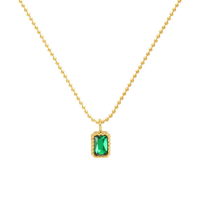 Chinese Style Simple Emerald Zircon Single Diamond Necklace