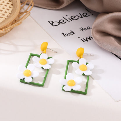 S925 Silver Needle Small Daisy Earrings Temperament Long Earrings Ins Net Red Earrings