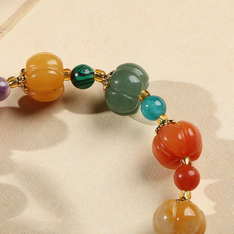 Natural Gold Filigree Jade Pumpkin Beads Bracelet