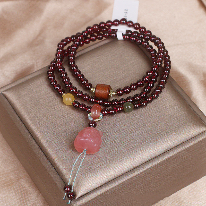 Chinese Natural Three-circle Garnet Bracelet High Sense Ornament-3