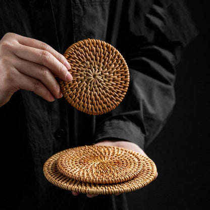 Rattan Coaster Set Tea Tassenhalter Wärmeisolierung Nicht-Schlupfmatte