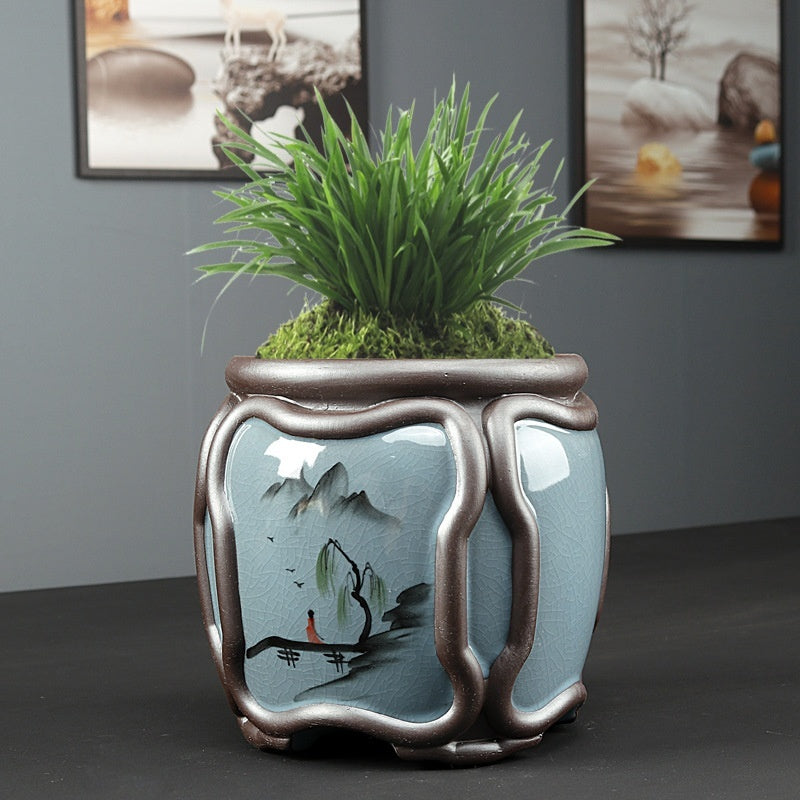 Vereinfachte Celadon Blumentopf im chinesischen Stil