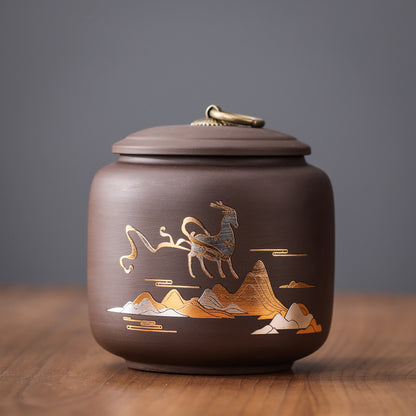 New Purple Sand Ceramic Tea Jar Auspicious Crane Tea Caddy