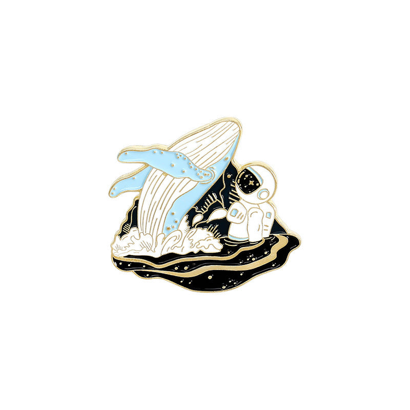 Cartoon Whale Astronaut Drift Bottle Badge Brooch