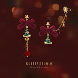 2025 Christmas Bow & Tree Earrings or Ear Clips – Festive Jewelry Gift