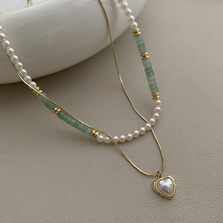 Real Gold Plating New Chinese Jade Love Pearl Double-layer Necklace