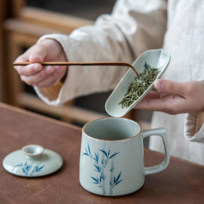 Grass Gray Bamboo Pattern Mug Underglaze Colored Teacup-3