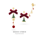 2025 Christmas Bow & Tree Earrings or Ear Clips – Festive Jewelry Gift