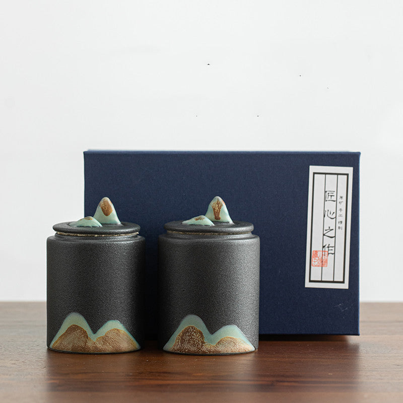 New Chinese Style Simple Black Pottery Non-woven Sealing Tea Caddy