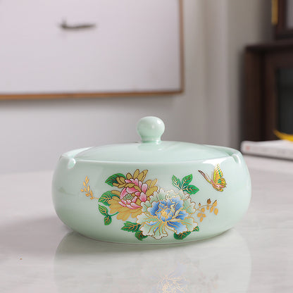 Ceramic New Chinese Style Windproof Household Ashtray With Lid