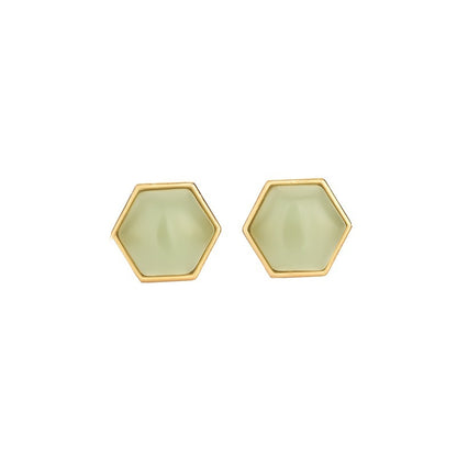 Frauen eingelegtes Hetian Jade Gray Jade Stud Ohrringe