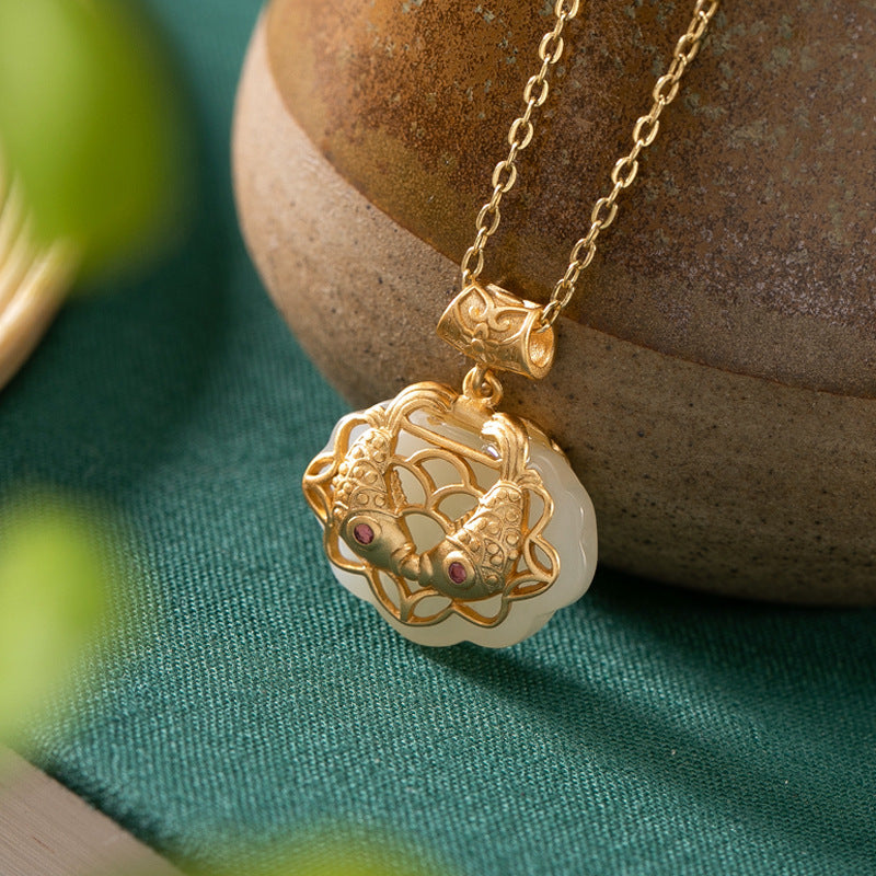 Sterling Silber Gold plattiert hetisch jade Anhänger chinesischer Stil