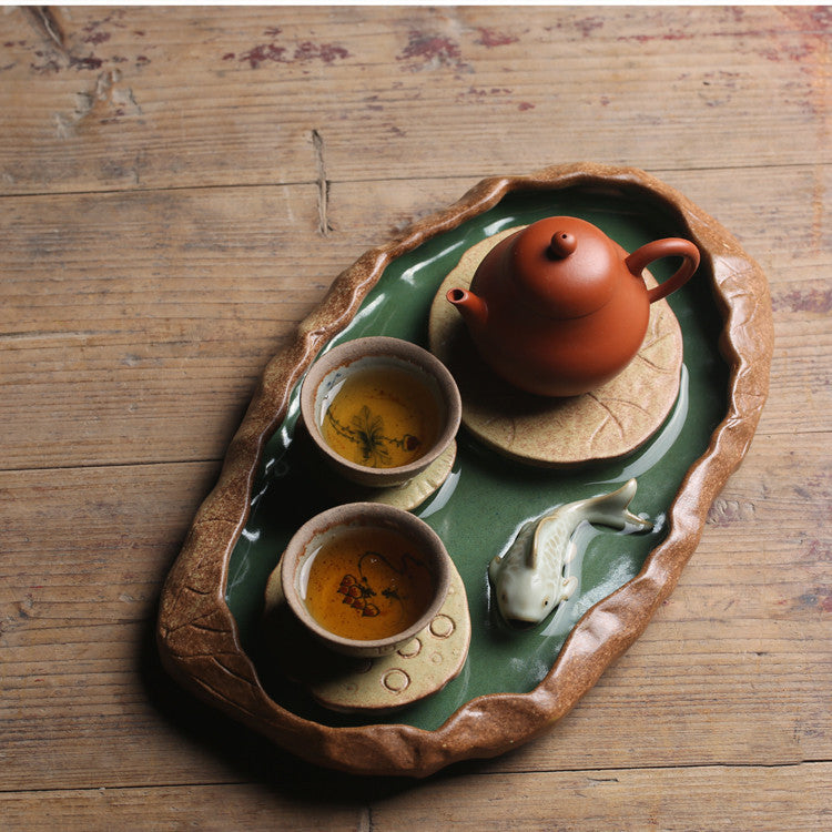 Lotus Pottery Pot Bearing Vintage Small Mat Base Tea Tray