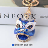 Chinese Style Southern Lion Diamond Pendant Keychain-5