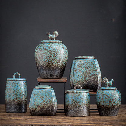 Home Ceramic Kiln Turns Blue Tea Caddy