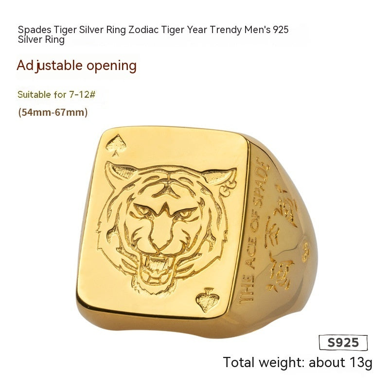 Spaten Silberring Tiger Jahr Chinesisch Zodiac Tiger Trendy