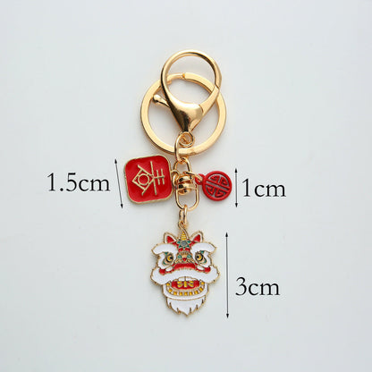 Spring Festival Creative Lion Dance Spring Fortune Alloy Keychain-5