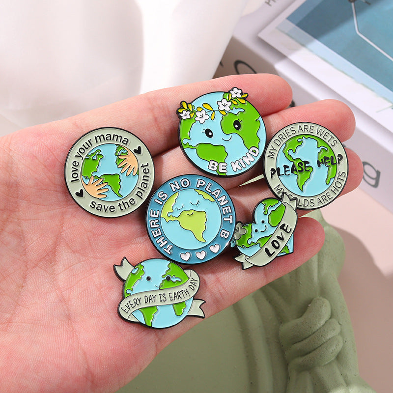 Creative Cartoon Protect The Earth Brooch Gifts for Environmentalists