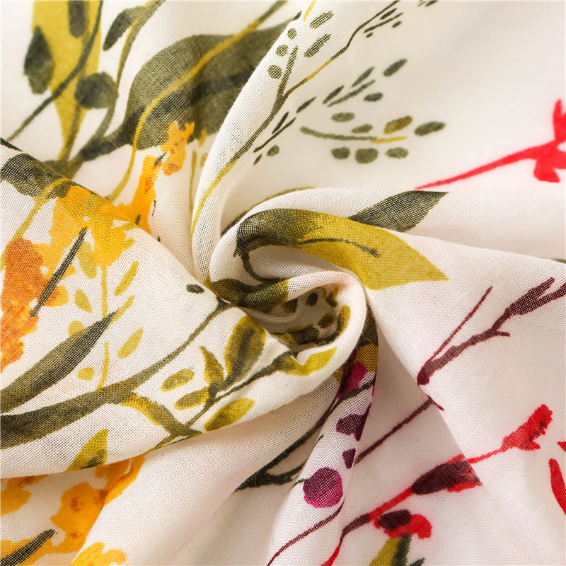 Ethnischer Vintage Blumenwatte und Leinenfransenschalel