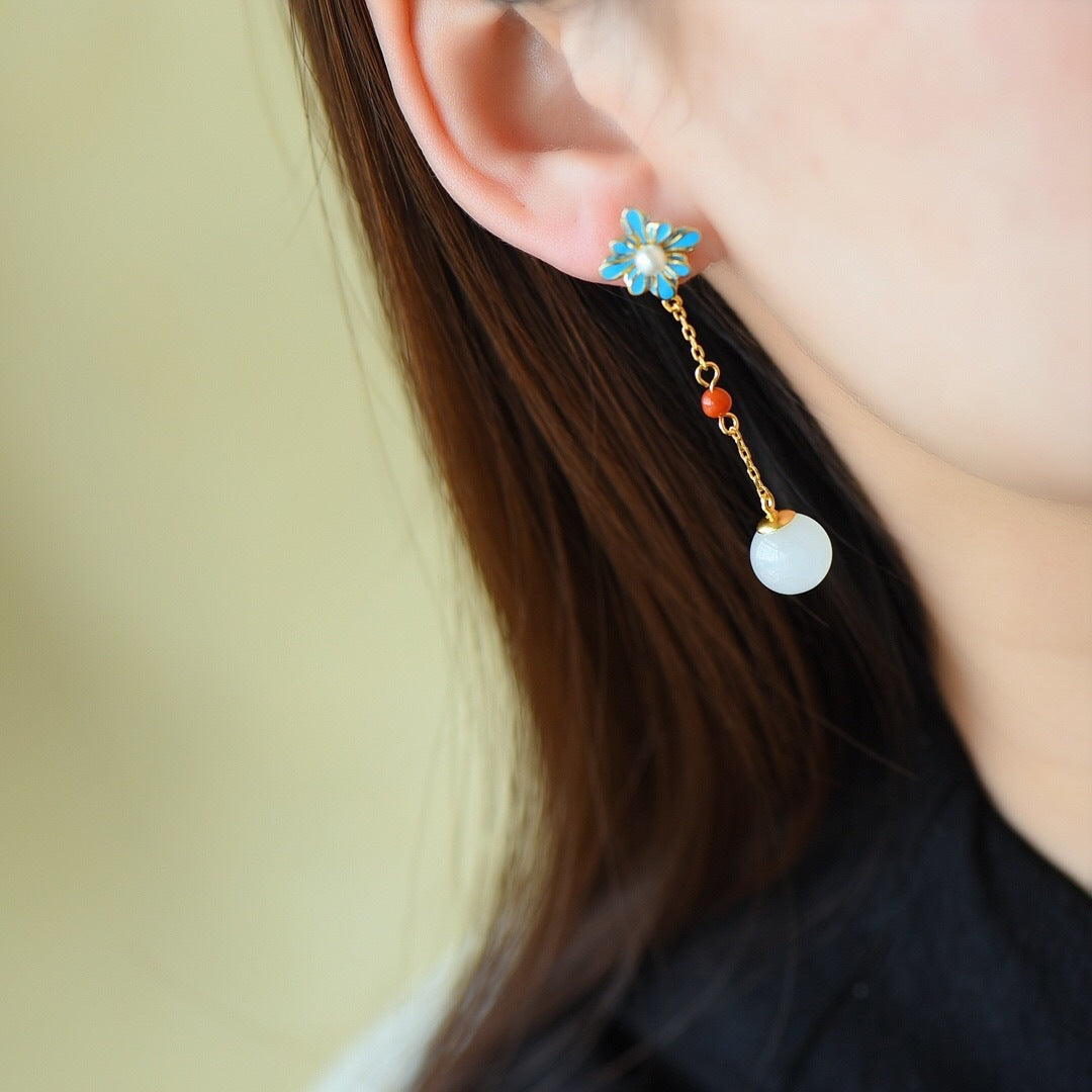 New Inlaid Hetian Jade Tassel Earrings